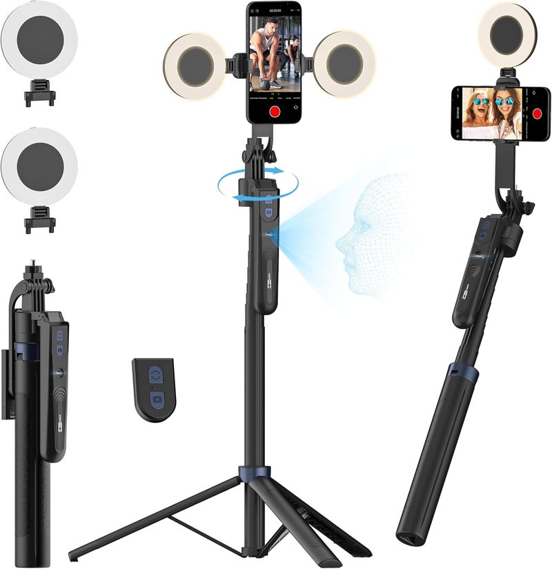 USKEYVISION Auto Face Tracking Tripod 360 Rotation,Phone Tripod for iPhone w/Fill Light,Selfie Stick for iPhone w/Remote Control,70” Phone Holder Video Recording for Content Creators TikTok(UTK-02) - Image 1